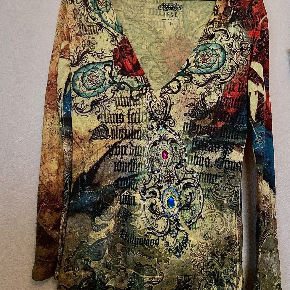 Lipsy Artistic Long Sleeve Top with Jewel Accents